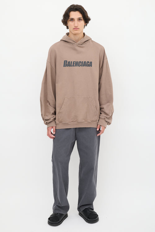 Balenciaga Brown Logo Distressed Pullover Hoodie