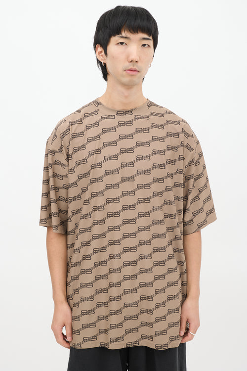 Balenciaga Brown Nylon BB Monogram Oversized T-Shirt