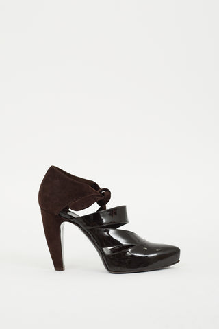 Balenciaga Brown Patent Leather & Suede Bow Pump