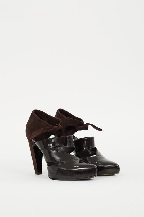 Balenciaga Brown Patent Leather & Suede Bow Pump