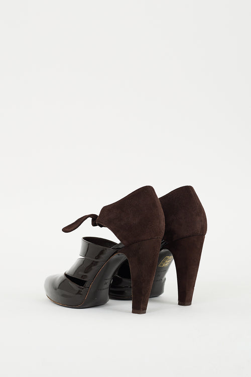 Balenciaga Brown Patent Leather & Suede Bow Pump