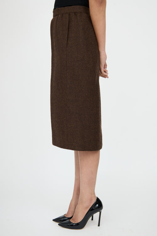 BalenciagaBrown Wool Blazer & Skirt Set