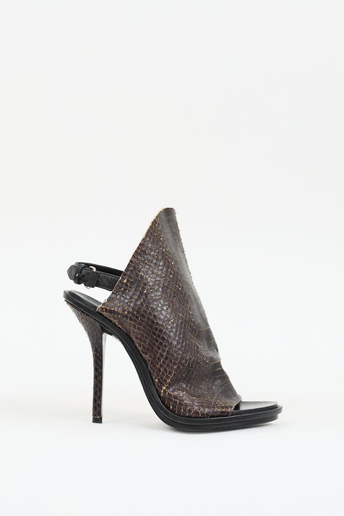 Balenciaga Brown Textured Leather Glove Slingback Heel