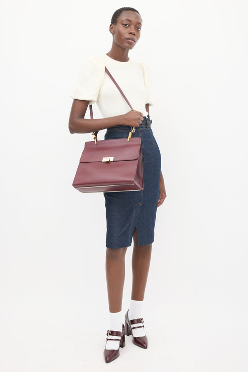 Balenciaga Burgundy Leather Le Dix Cartable M Bag