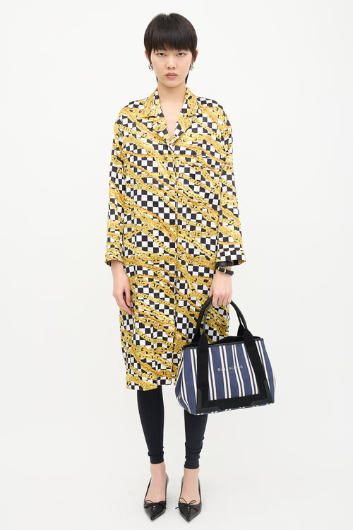 Balenciaga Canvas Striped Cabas Tote Bag