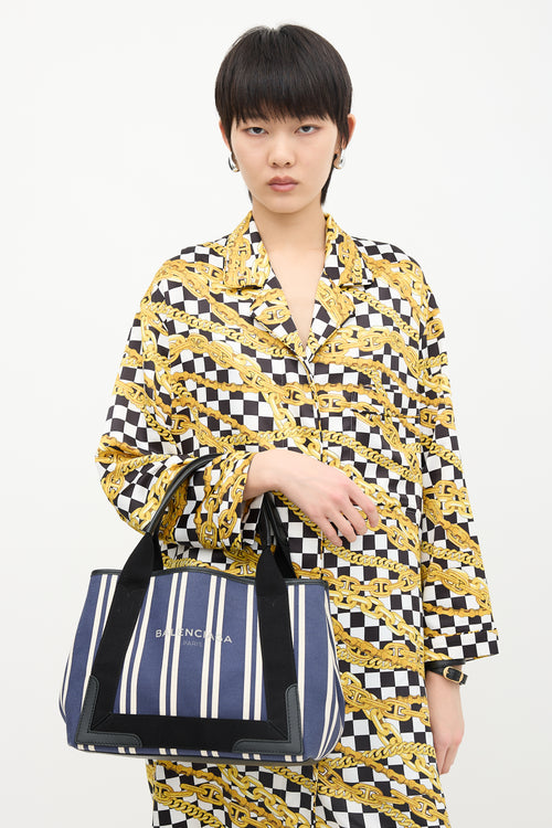 Balenciaga Canvas Striped Cabas Tote Bag