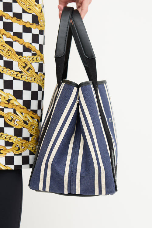 Balenciaga Canvas Striped Cabas Tote Bag
