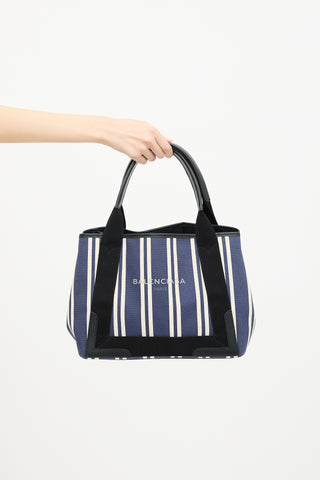 Balenciaga Canvas Striped Cabas Tote Bag