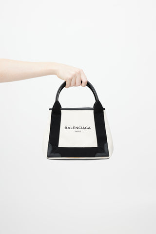 Balenciaga Cream & Black Cabas Canvas Shoulder Bag
