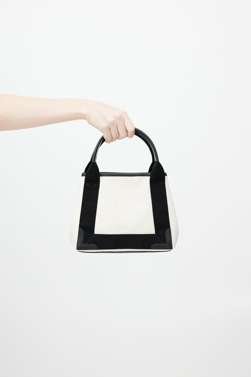 Balenciaga Cream & Black Cabas Canvas Shoulder Bag