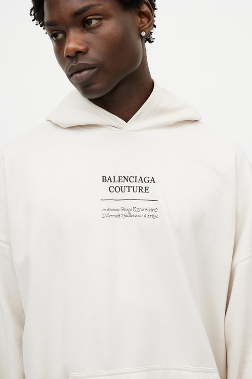 Balenciaga Cream & Black Couture Address Oversized Hoodie