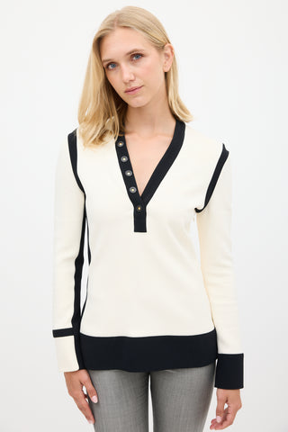 Balenciaga Cream & Black Panelled V-Neck Top