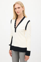 Balenciaga Cream & Black Panelled V-Neck Top