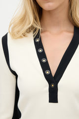 Balenciaga Cream & Black Panelled V-Neck Top
