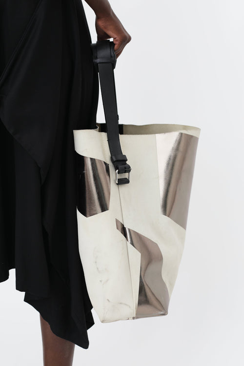 Balenciaga Cream & Bronze Metallic Abstract Tote Bag