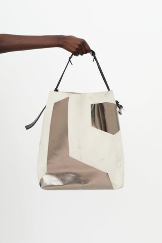 Balenciaga Cream & Bronze Metallic Abstract Tote Bag