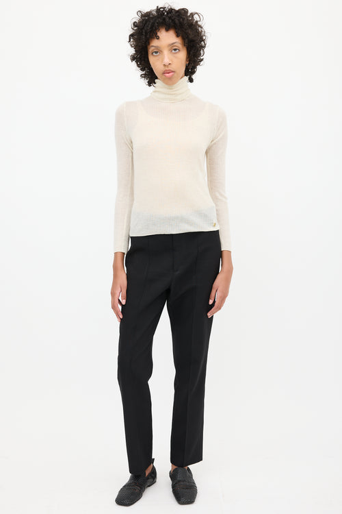 Balenciaga Cream Cashmere Ribbed Knit Top