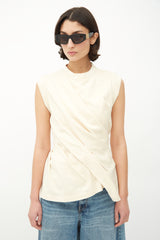 Balenciaga Cream Cotton Asymmetrical Twist Top