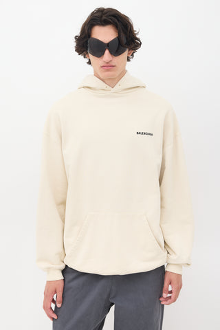 Balenciaga Cream Embroidered Logo Pullover Hoodie