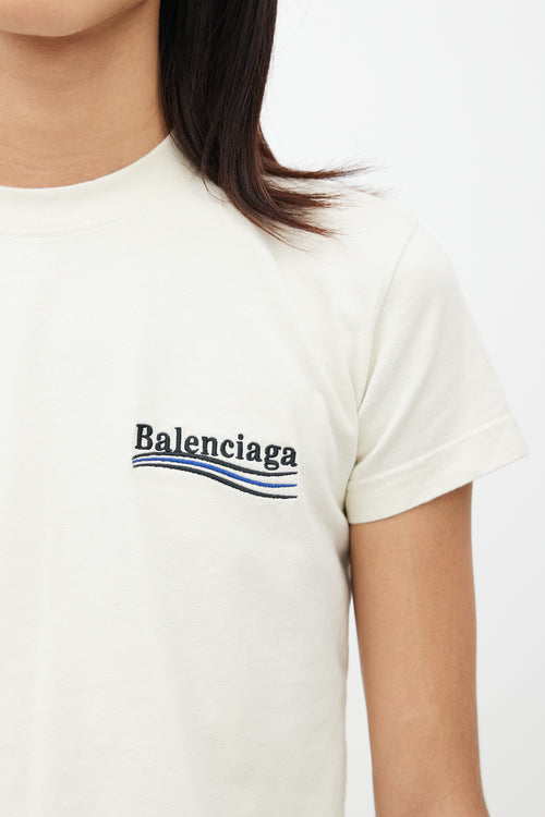 Balenciaga Cream & Multicolour Embroidered Logo T-Shirt