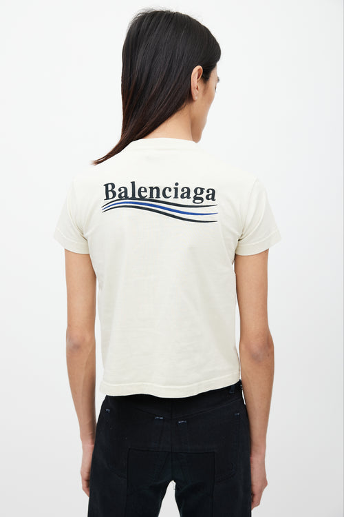 Balenciaga Cream & Multicolour Embroidered Logo T-Shirt
