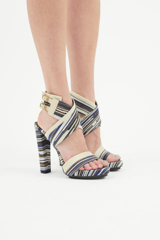 Balenciaga Cream & Multicolour Stripe Heel