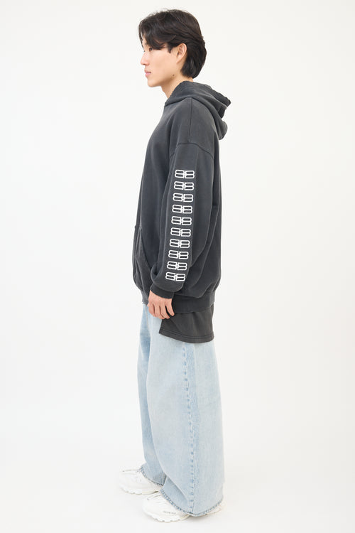 Balenciaga Dark Grey Embroidered BB Paris Icon Hoodie