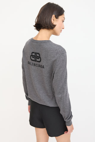 Balenciaga Dark Grey Wool Back Logo Sweater