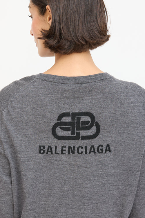 Balenciaga Dark Grey Wool Back Logo Sweater