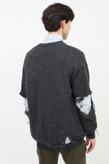 Balenciaga Dark Grey Wool Embroidered Distressed Sweater