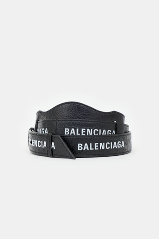 Balenciaga Distressed Leather Logo Bag Strap