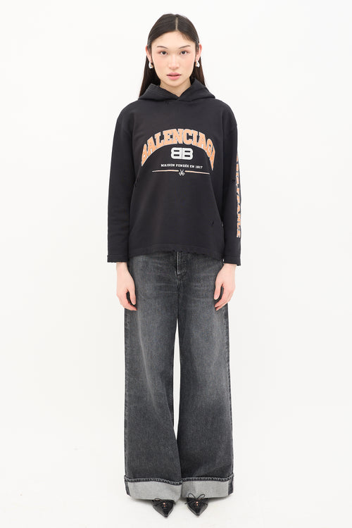Balenciaga Distressed Maison Logo Hoodie