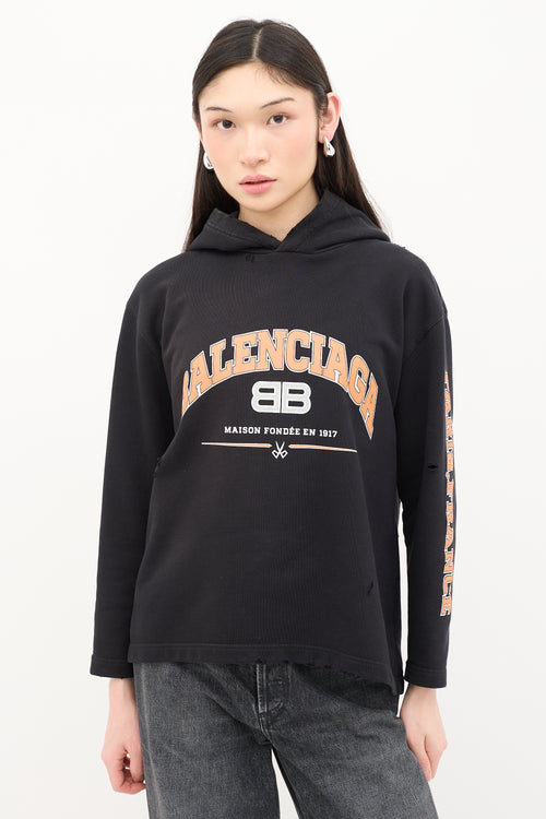 Balenciaga Distressed Maison Logo Hoodie