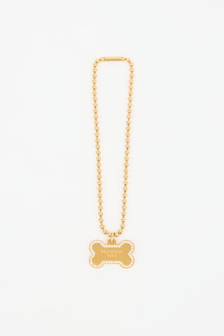 Balenciaga Embellished Logo Bone Necklace
