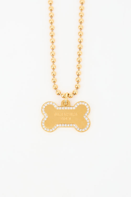 Balenciaga Embellished Logo Bone Necklace