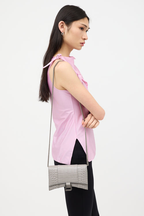 Balenciaga Embossed Leather Hourglass Wallet On Chain