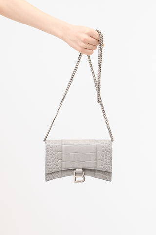 Balenciaga Embossed Leather Hourglass Wallet On Chain