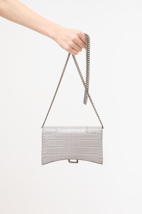 Balenciaga Embossed Leather Hourglass Wallet On Chain
