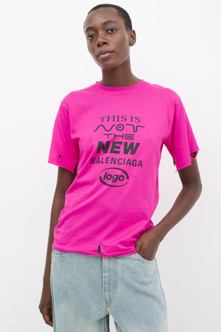 Balenciaga Fuchsia This Is Not Logo Distressed T-Shirt