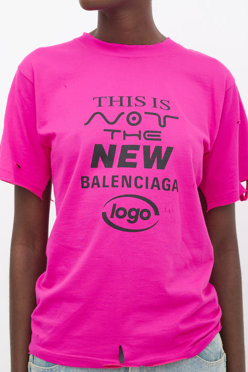 Balenciaga Fuchsia This Is Not Logo Distressed T-Shirt