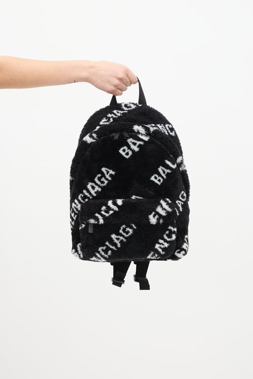 Balenciaga Black & White Faux Fur Diagonal Everyday Backpack