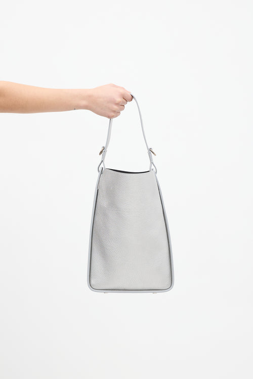 Balenciaga Silver Leather Small Tool 2.0 Tote Bag