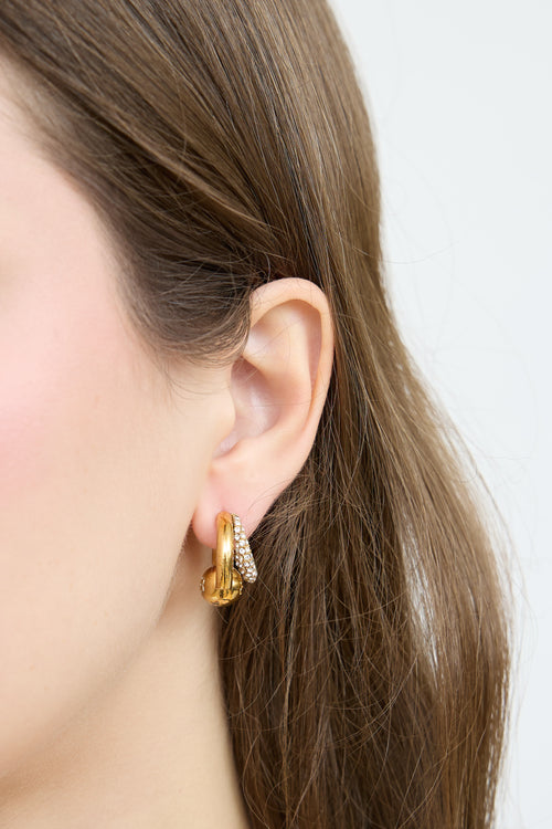 Balenciaga Gold Crystal Double Hoop Earrings