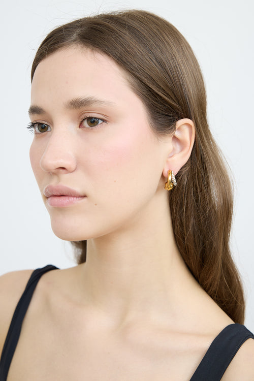 Balenciaga Gold Crystal Double Hoop Earrings