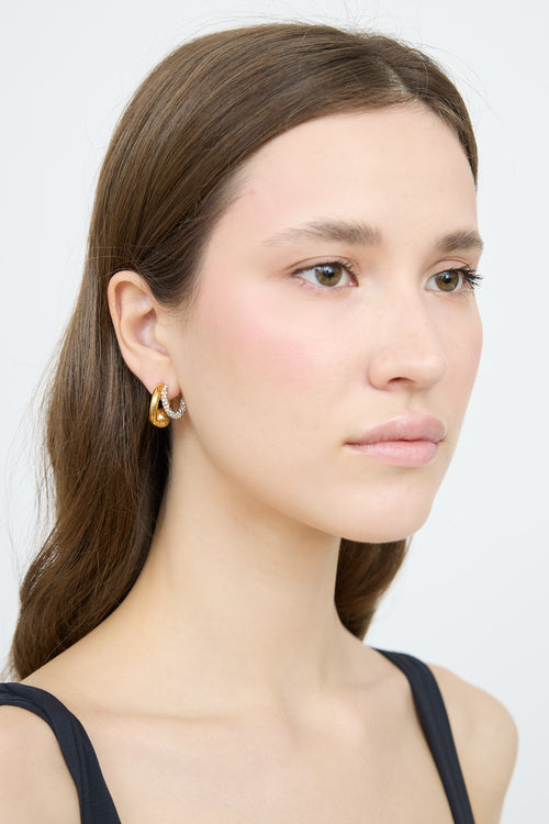 Balenciaga Gold Crystal Double Hoop Earrings