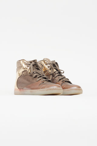 Balenciaga Gold Metallic Crinkled Leather Sneaker