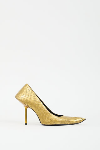 Balenciaga Gold Textured Leather Essex Sculptural Pump