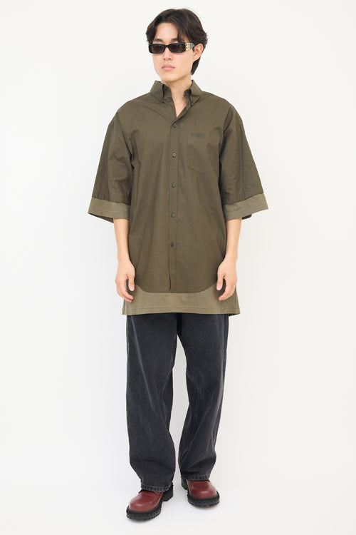 Balenciaga Green Cotton BB Logo Layered Short Sleeve Shirt