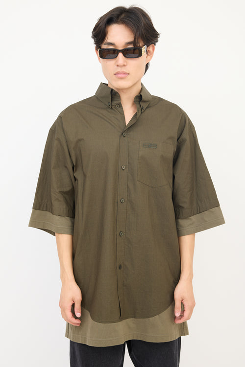 Balenciaga Green Cotton BB Logo Layered Short Sleeve Shirt