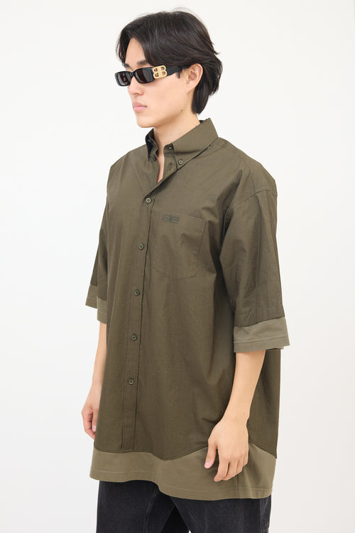 Balenciaga Green Cotton BB Logo Layered Short Sleeve Shirt